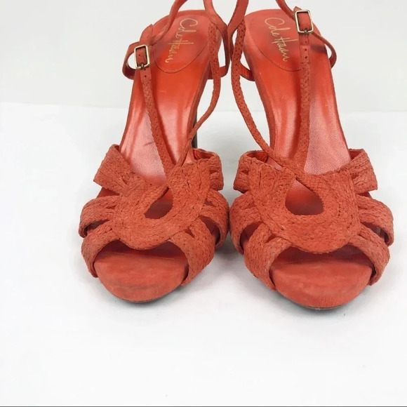 Cole Haan | Orange Tangerine Suede Strappy Heels - Picture 4 of 8